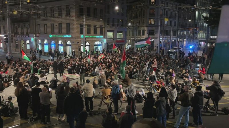 Genève: manifestation pro-Palestine non autorisée, défilé, sit-in et fumigènes près de la gare Cornavin